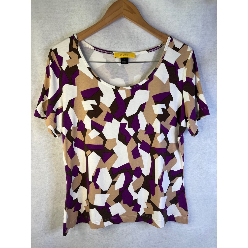 ST. JOHN Yellow Label Printed Scoop Neck T-Shirt Sz Large